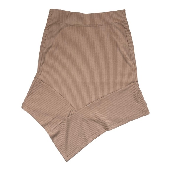 Fig Clothing Oma ribbed body con asymmetrical high low beige oatmeal color skirt - Picture 2 of 9